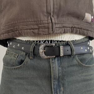 y2k black american western cowboy boho star studded single stitch belt